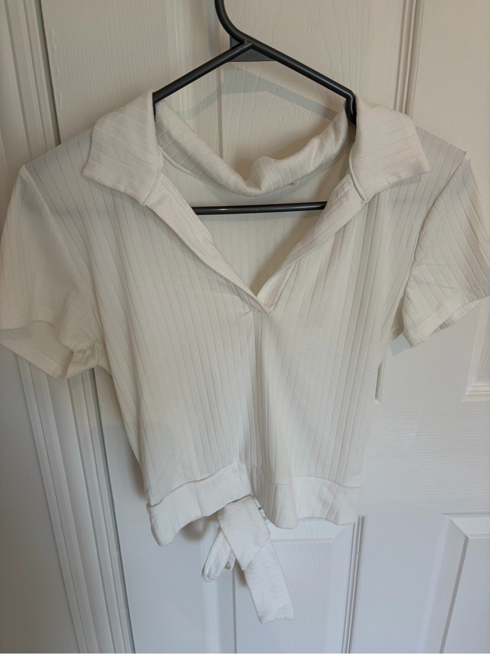 Ardene Cream Short Sleeve Ribbed Crop Top with Tie